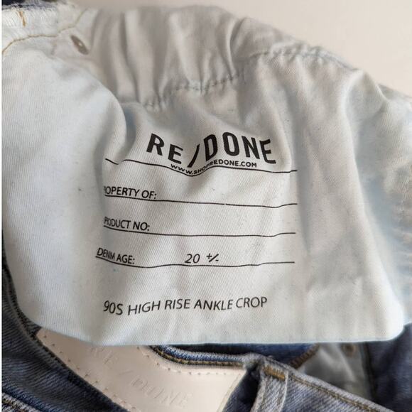 RE/DONE 90s High Rise Ankle Crop Distressed Button Fly Jeans 28 Women's Preowned - Picture 7 of 10